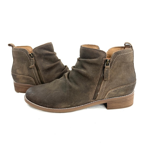 Earth Etnadya Women Size 11 Brown Suede Ankle Boot Ruched Double Zip Heel Pull - Picture 4 of 9
